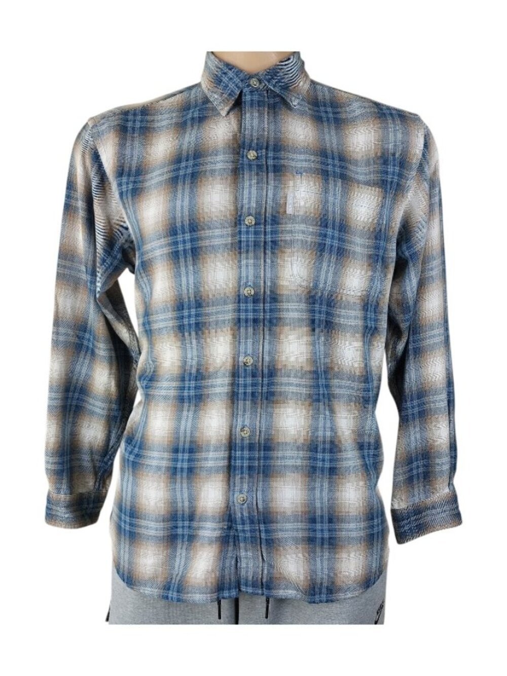 Columbia Men's Blue Gray Plaid Flannel Long Sleeve Button-Front Shirt Size M